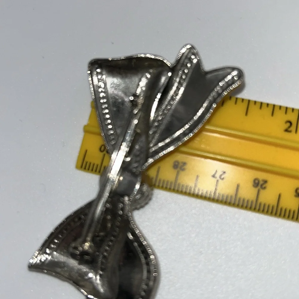 Silver Tone Bow Brooch with Black Center